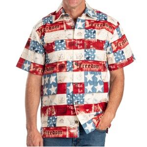 The Flag Shirt NWT Men's Freedom Patriotic Hawaiian Shirt Red Blue White - 3XL
